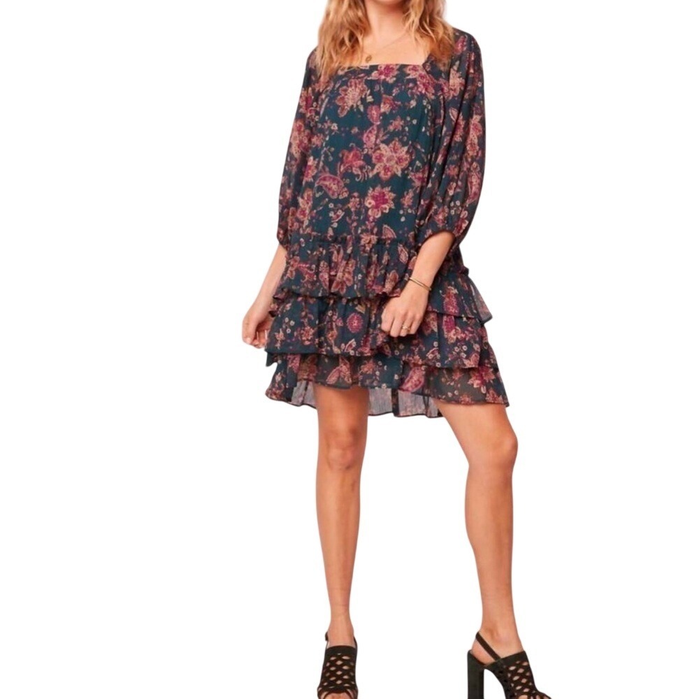 Band of the Free Floral Boho Paisley Ruffle Midi Dress Women Small to Medium